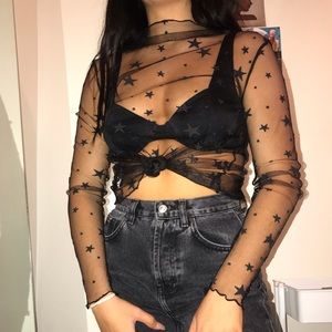 Tops - Sheer black top with black stars Tops - Sheer black top with black stars